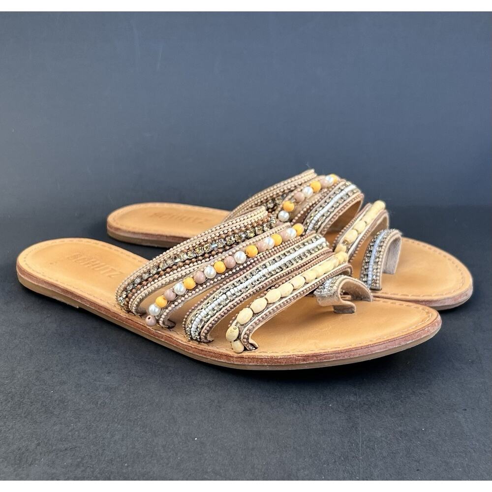 Schutz Jodie Beaded Toe-Loop Leather Sandals Women's Size 7.5 US - Picture 3 of 13